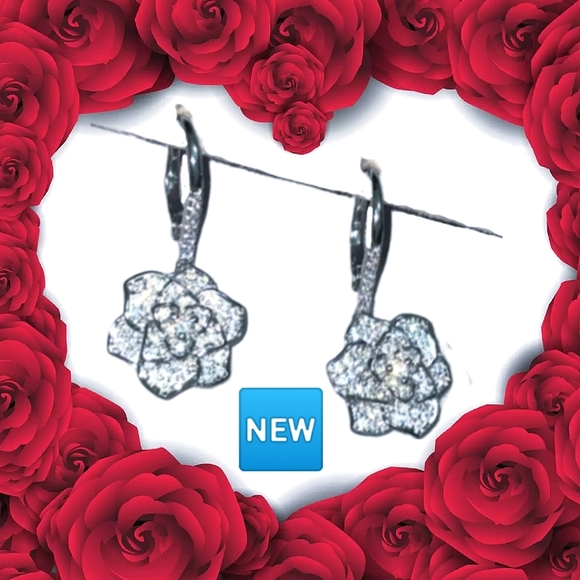 Rose Flower CZ Earrings - Picture 4 of 14